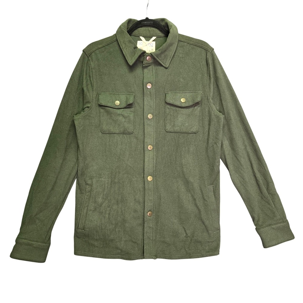 Laguna Shirt Jacket Shacket Mens Medium Green Faux Suede Stretch Button Front